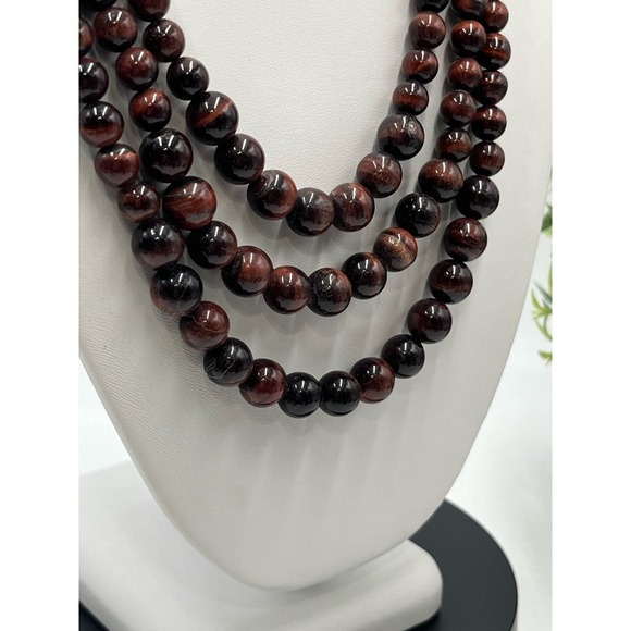 Red Tigers Eye Triple Strand Layered Sterling Silver Necklace New - Picture 16 of 16